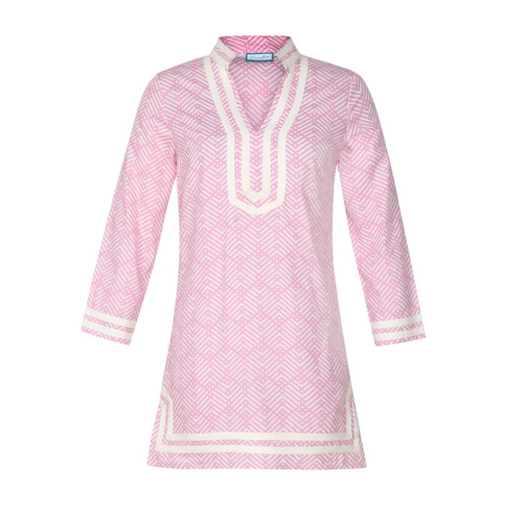 NWT Carvalho Couture Pink Dotted Chevron Long Sleeve Cabana Cover-Up Size Large